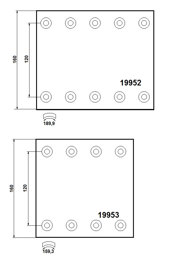 Obložení brzdové 19952.1 Textar 160x362 BPW KH KHSF10008-15/KH KHSf 11008-15 ECO Plus
