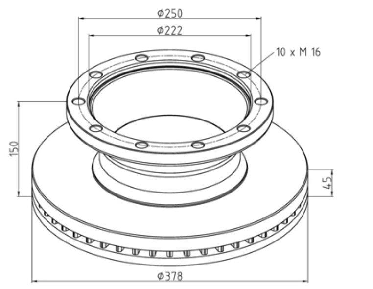 Kotouč brzdový 375x45x150 VOLVO FL, MERITOR B DUCO, SOR Euro 3