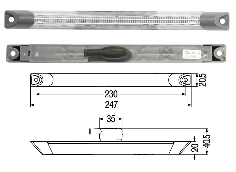 Svítilna zadní červená obrysová LED 24V trubková FRUEHAUF, KRONE, SCHMITZ