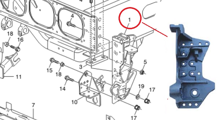 Držák nárazníku L VOLVO FH12, FH16, FM12, FM9