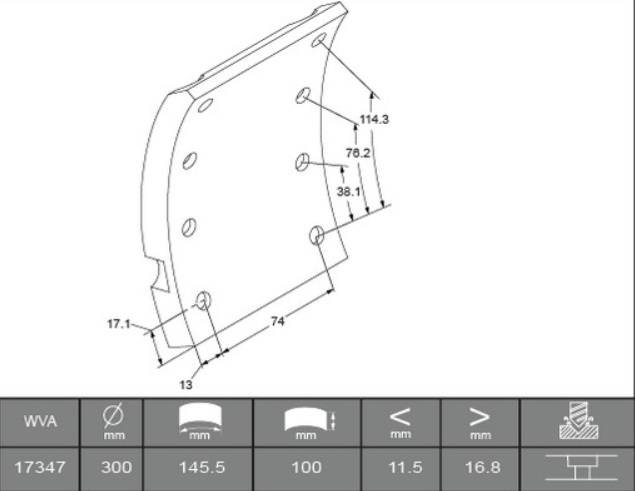 Obložení brzdové 17347.0 Textar 300x100 ZN BPW NRT, NRZ, NTZDHOT, ECO/6408 ECO MAX/9008/90