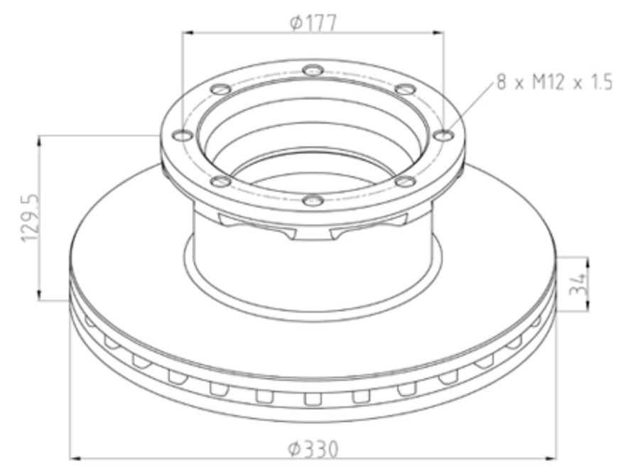 Kotouč brzdový 330x34x129,5 MAN TGA,TGM,TGS,TGX,F2000,L2000, MERCEDES Atego