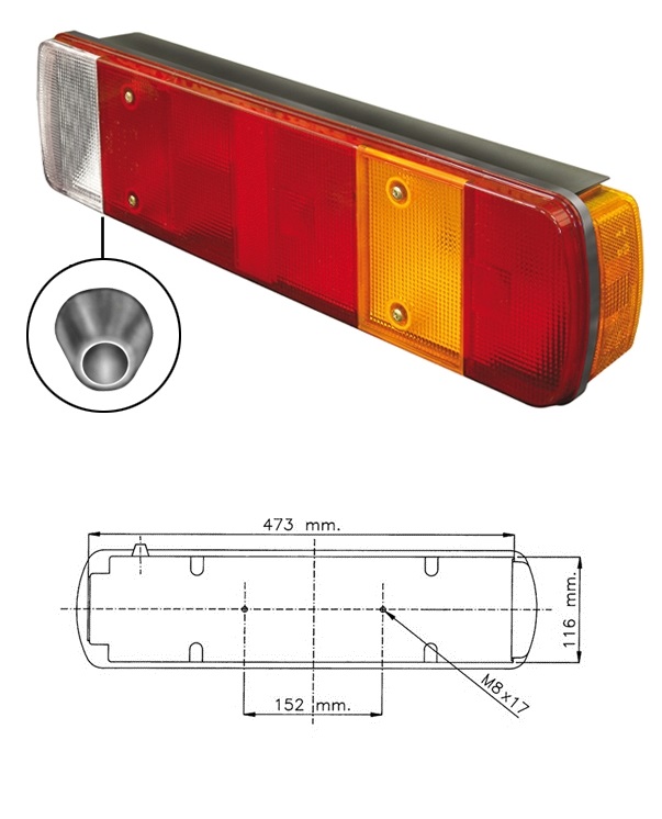 Svítilna zadní 7-dílná s osvětlením SPZ L SCANIA 94,114,124,164