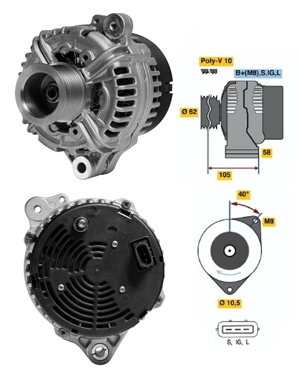 Altrnátor 28V/ 90A s řemenicí IVECO E.Tech MH, Stralis od 2002, Trakker od 09.2004