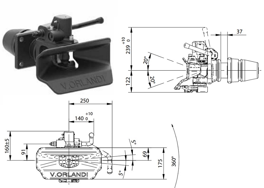 Závěs tažný 160x100, čep 38,5mm ORLANDI typ E406A0