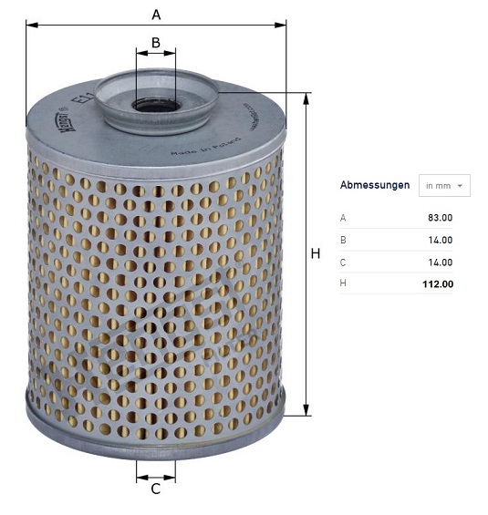 Filtr oleje hydrauliky DAF, MAN, RVI, TATRA 815 Euro 2, MASSEY-FERGUSON