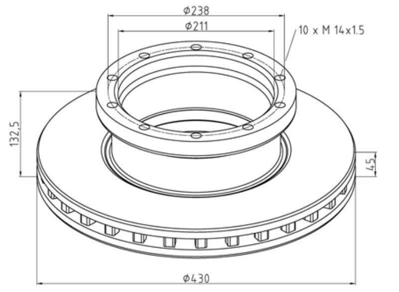Kotouč brzdový 430x45x132,5 PN/ZN MERCEDES Actros ,Axor,Intouro,Atego,Citaro,IRISBUS