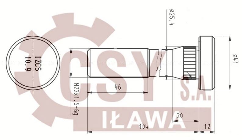 Šroub kolový M22x1,5x94x116 ZN DAF 95XF,85CF,75CF,65CF