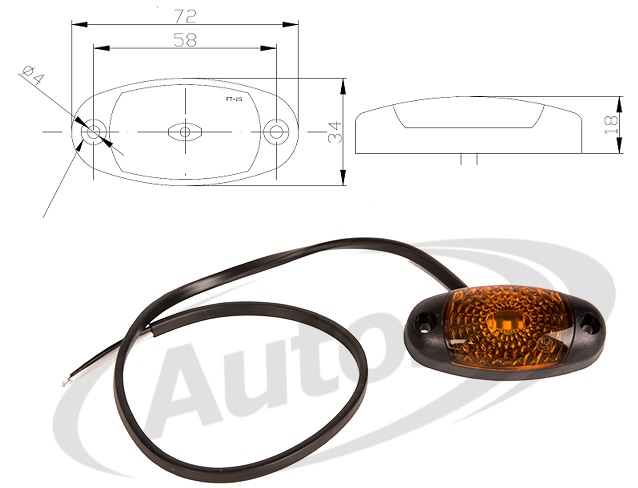 Svítilna poziční FT25Ž/12V-30V LED oranžová s kabelem 0,5m