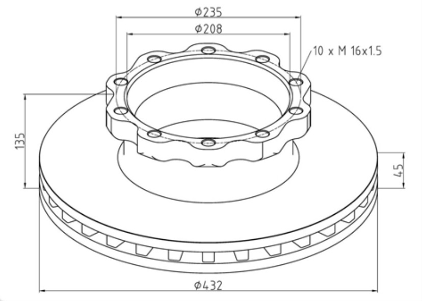 Kotouč brzdový 432x45x135 PN/ZN MAN F2000,TGA,F90,F10,TGM,TGS,TGX