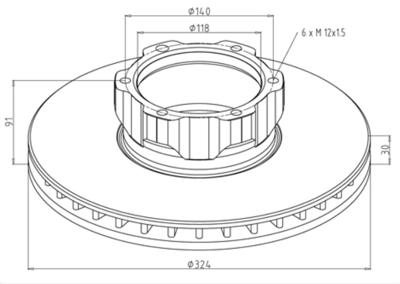 Kotouč brzdový 324x30x91 PN/ZN MERCEDES Vario bus, Vario řada 600,800/730.650