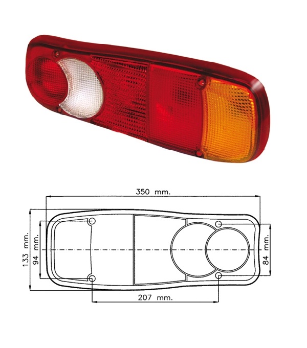 Kryt zadní svítilny 350x133 L/P RVI Midlum, DAF LF45,LF55, AVIA