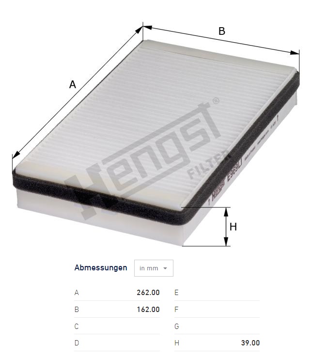 Filtr vzduchu kabiny DAF CF Euro 6 od 05/2013, CF85 od 2001, GINAF X, TATRA Phoenix