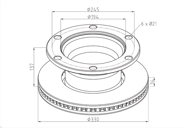 Kotouč brzdový 330x137x34 s kroužkem ABS ZN RVI Midlum