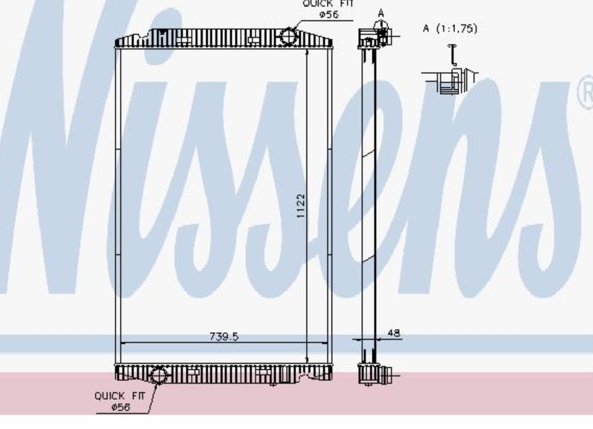 Chladič vody 1124x740x48 bez rámu IVECO Stralis AD, Stralis AS, E.Trakker