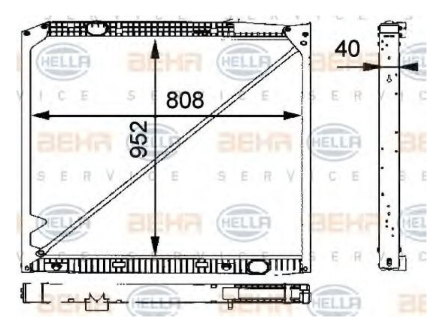 Chladič vody 952x808x40 s rámem  MERCEDES Actros MP1 do 2002, Actros MP4