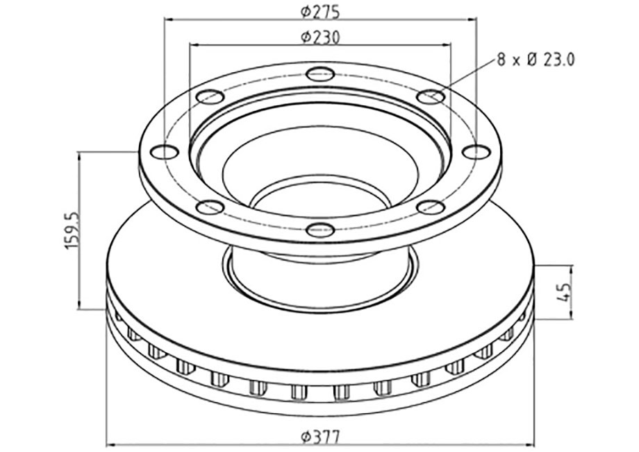 Kotouč brzdový 377x45x159,5 s drážkou na kroužek ABS BPW SKH Eco-Maxx/SB4345