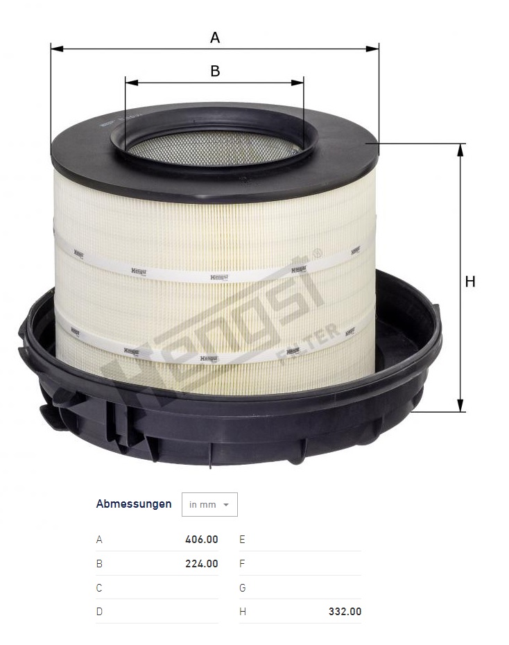 Filtr vzduchu MERCEDES Actros MP2/MP3 od 10.2002, Axor do 12.2005, Axor 2 od 10.2004