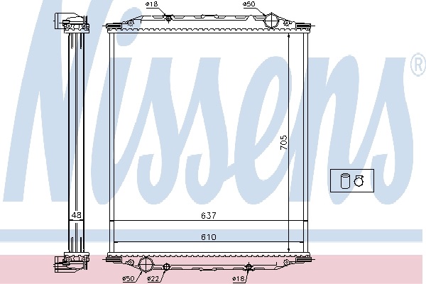 Chladič vody 705x610x58 bez rámu MAN M90, F2000