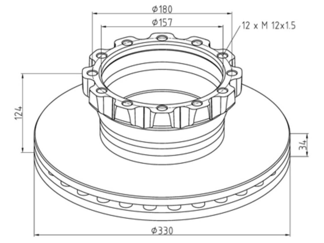 Kotouč brzdový 330x34x124 PN/ZN MAN L2000, M2000