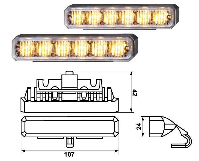 Svítilna výstražná 12V/24V 14W/6xLED žlutá, kabel 0,86m - sada 2 ks
