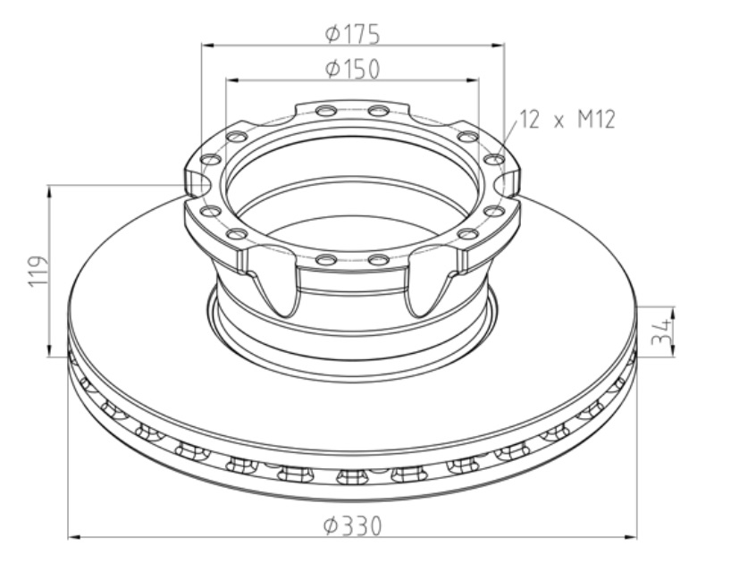 Kotouč brzdový 330x34x119 s kroužkem ABS ZN DAF LF45, LF55
