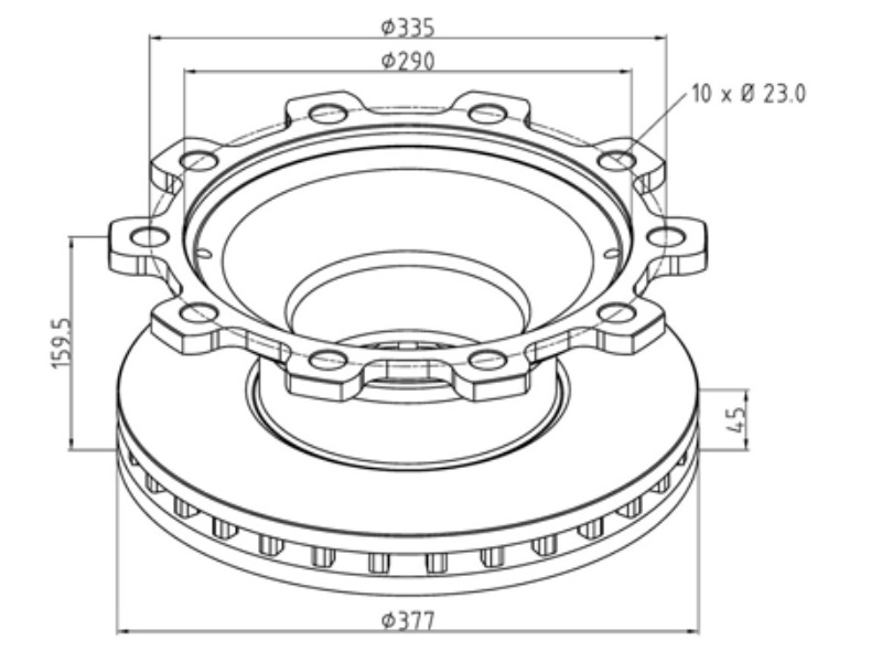 Kotouč brzdový 377x45x159,5 bez kroužku ABS BPW ECO Plus SB600