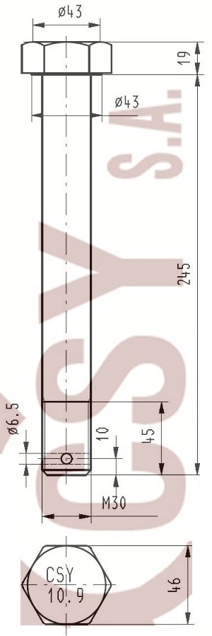 Šroub předního pera M30x3,5x248/268 SCANIA P,G,R,T,94,124,144,164