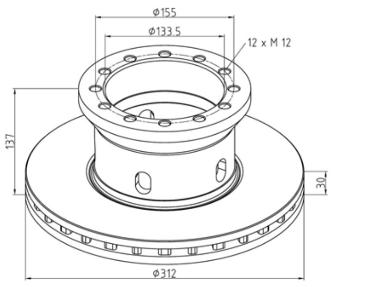 Kotouč brzdový 312x30x137 PN DAF F45