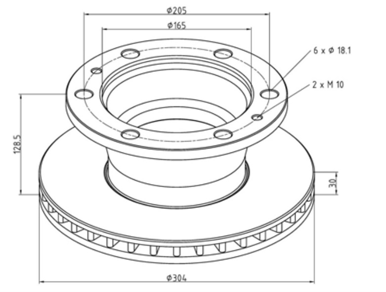Kotouč brzdový 304x30x128,5 PN/ZN IVECO E.Cargo
