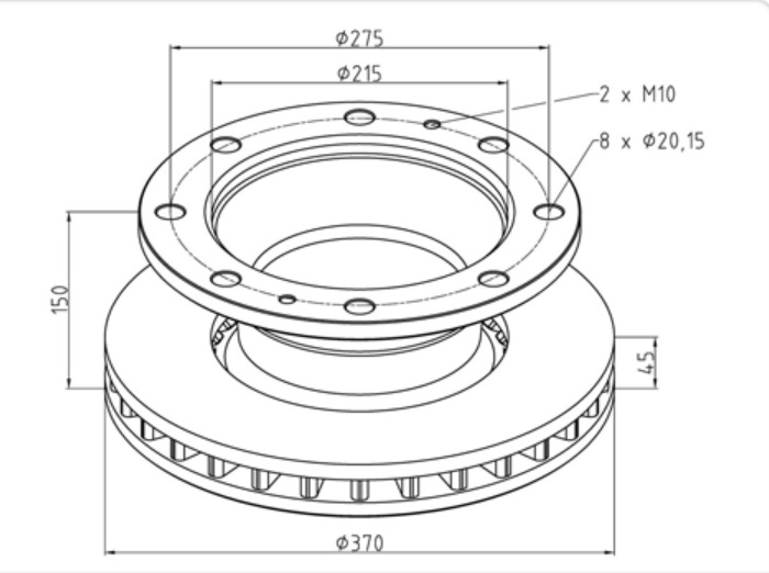 Kotouč brzdový 370x45x150 PN IVECO E.Cargo 130E,E.Fire, Knorr SB/SN6