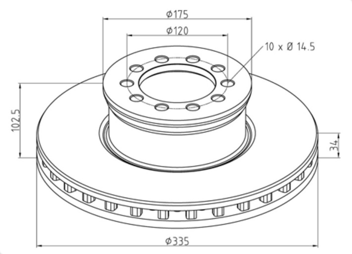 Kotouč brzdový 335x34x102,5 PN MERCEDES Atego, Actros MP4, Antos, Axor, Econic