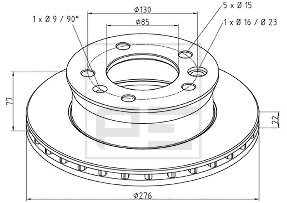 Kotouč brzdový 276x22x77 PN MERCEDES Sprinter 94-12, Vario 96-10/ VW LT II 96-06 