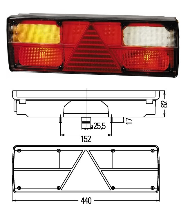 Svítilna zadní 7-dílná /C5W/P21W/R10W/R5W/ s trojúhelníkem a osvětlením SPZ L KOGEL