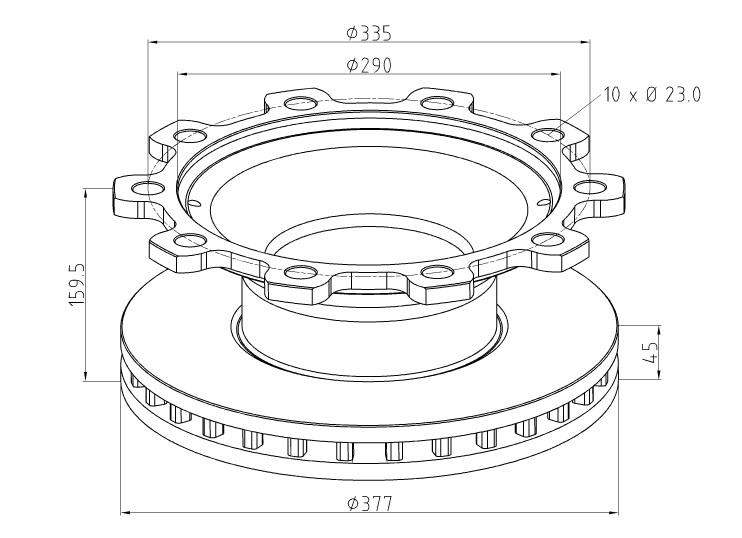 Kotouč brzdový 377x45x160 BPW SB600 SKH,SKHB,SHZF 9010 Eco Plus 