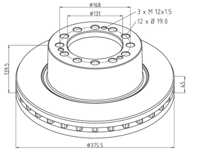 Kotouč brzdový 375,5x139,5x45 SAF SKRB 9019W 19,5"
