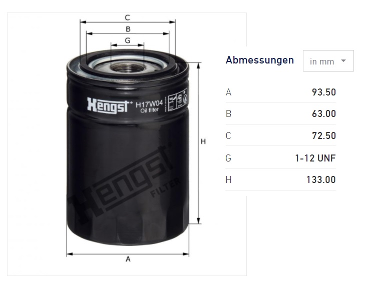 Filtr oleje H17W04 IVECO, DEUTZ, KHD, 	
KRAMER, BOMAG, CLAAS, MANITOU