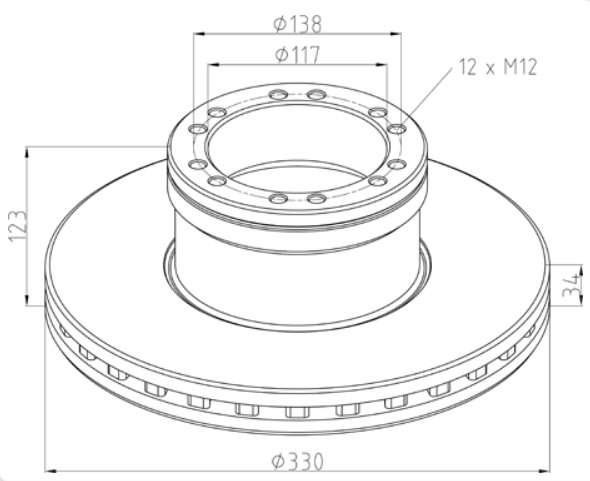 Kotouč brzdový 330x34x123 s kroužkem ABS PN DAF 45LF od 11/2000