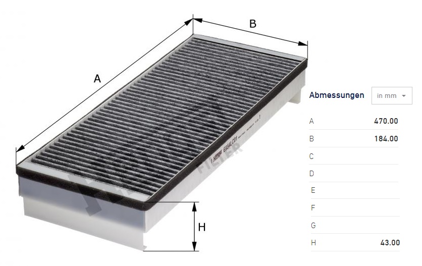 Filtr vzduchu kabiny s aktivním uhlím MAN TGA,TGS,TGX,TGM