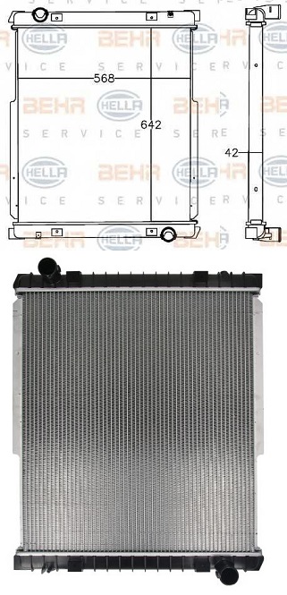 Chladič vody 640x569x40 bez rámu IVECO E.Cargo I-IV Tector F4AE0481C-F4AFE611E od 09.2000 