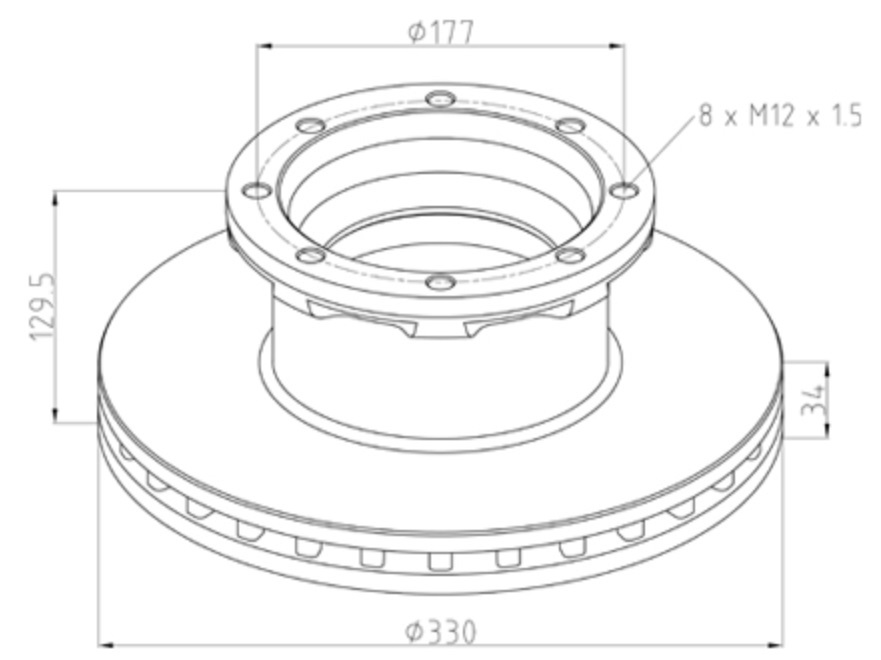 Kotouč brzdový 330x34x129,5 ZN MAN TGA,TGM,TGS,TGX,F2000,L2000, MERCEDES Atego