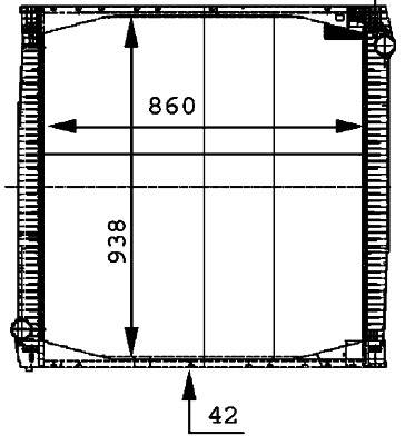Chladič vody 860x938x42 s rámem SCANIA  114, 124, 144, 164 CR od 08.1995