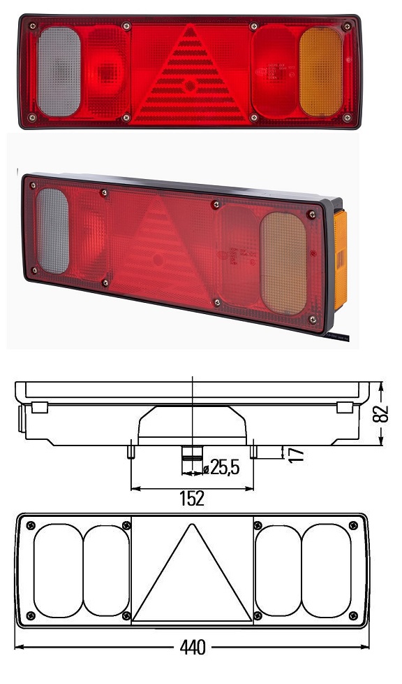 Svítilna zadní 7-dílná P 24V/R5W, P21W, C5W  s paticí HELLA, KRONE, SCHMITZ