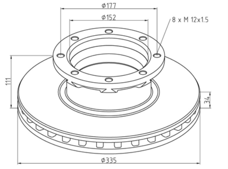 Kotouč brzdový 335x34x111 ZN MERCEDES Atego, MK, SK