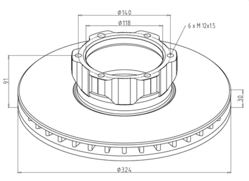 Kotouč brzdový 324x30x91 PN/ZN MERCEDES Vario bus, Vario řada 600,800, náprava 730.650