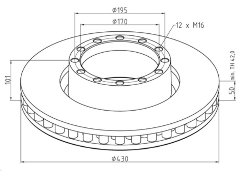 Kotouč brzdový 430x50x101 PN/ZN IVECO E.Star, E.Cargo, E.Tech