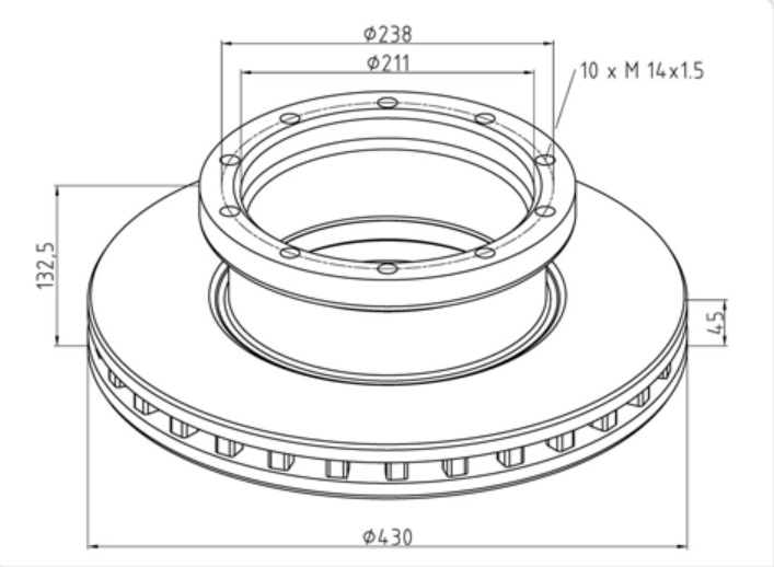 Kotouč brzdový 430x45x132,5 MERCEDES PN/ZN Actros MP4, Atego, Axor
