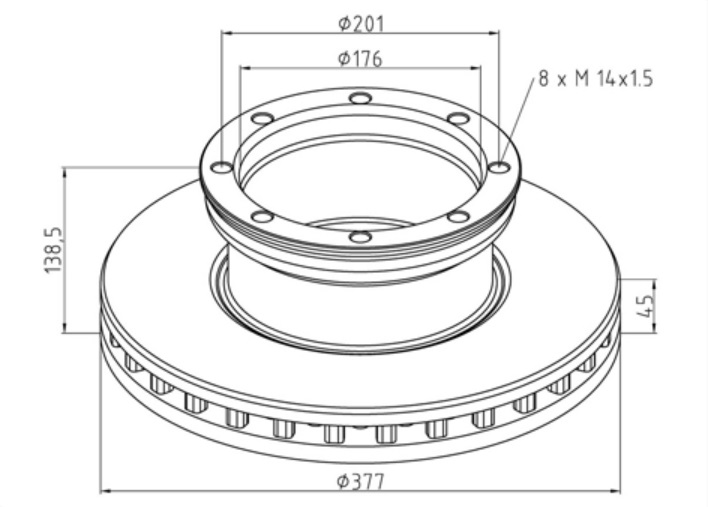 Kotouč brzdový 377x45x138,5 ZN MERCEDES Atego do 2004, Atego 2 od 2004, Atego 3 od 2013 