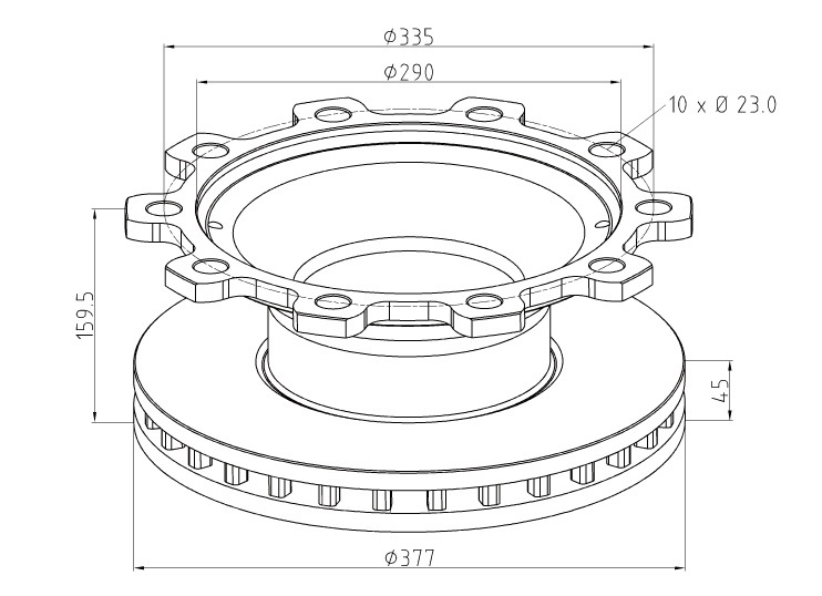 Kotouč brzdový 377x45x160 BPW SB600 SKH,SKHB,SHZF 9010 Eco Plus 