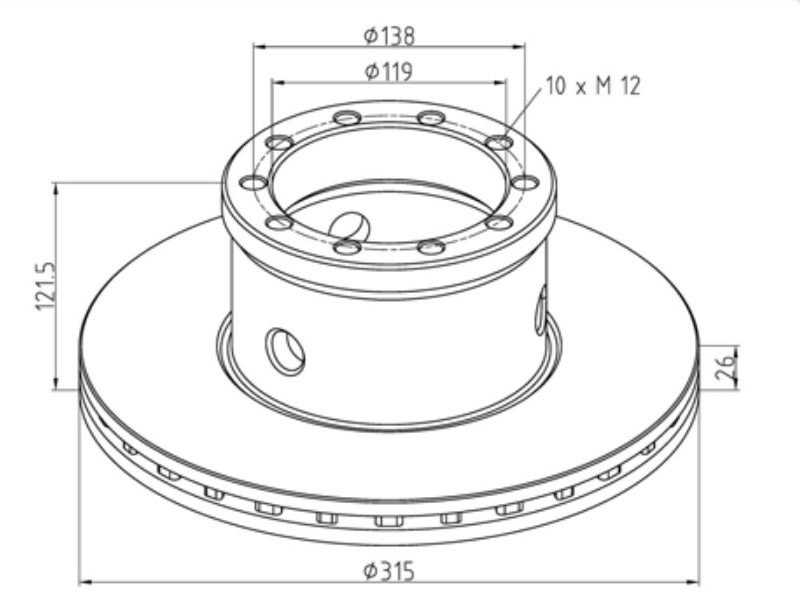 Kotouč brzdový 315x26x122 PN DAF 45,FA1000,1005,600,800 AVIA 60,70,100